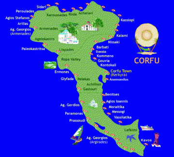 Korfu paplūdimių žemėlapis